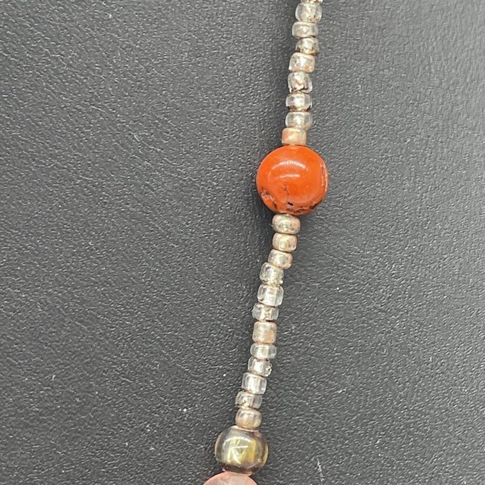 925 Sterling Silver Stone and Beaded Pendant Necklace Adjustable 20 inches - Picture 6 of 8